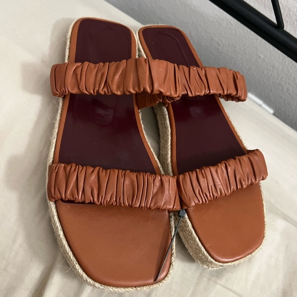 NEW STAUD brown cognac leather ruched espadrilles sandals - Picture 4 of 4